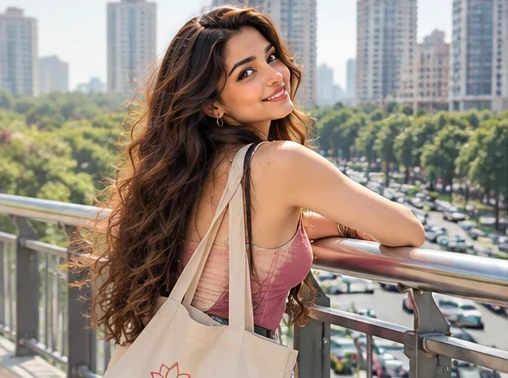 Indu, indirapuram.com ki mascot, indirapuram.com bag ke saath